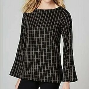 J.Jill Black & Camel Ponte Grid Top Size L Petite